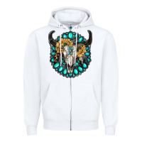 White gamestone with bull skull Zipper Hoodie - RanaPortraitStore