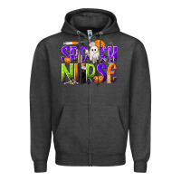 Charcoal Heather Halloween Spooky Nurse Zipper Hoodie - texasbilliewilder