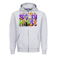 Heather Grey Halloween Spooky Nurse Zipper Hoodie - texasbilliewilder