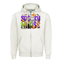 Oatmeal Heather Halloween Spooky Nurse Zipper Hoodie - texasbilliewilder