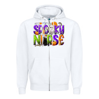 White Halloween Spooky Nurse Zipper Hoodie - texasbilliewilder
