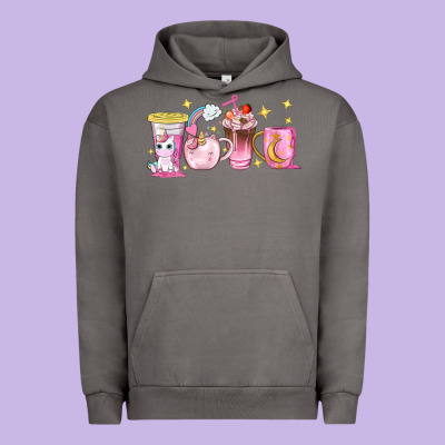 Unicorn Coffee Cups Urban Hoodie Designed By Nancycooperartshop