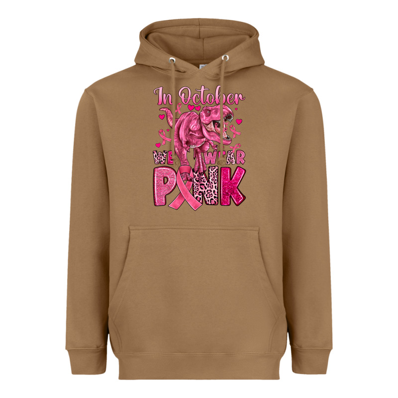In October We Wear Pink Dinosaur Heavyweight Hoodie by JahusDesignShop | Teevron