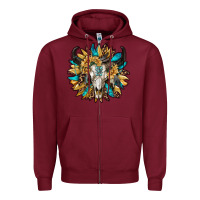 Burgundy bull skull with sunflower Zipper Hoodie - RanaPortraitStore