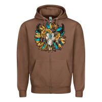 Chestnut bull skull with sunflower Zipper Hoodie - RanaPortraitStore