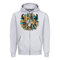 Heather Grey bull skull with sunflower Zipper Hoodie - RanaPortraitStore
