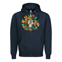 Navy bull skull with sunflower Zipper Hoodie - RanaPortraitStore
