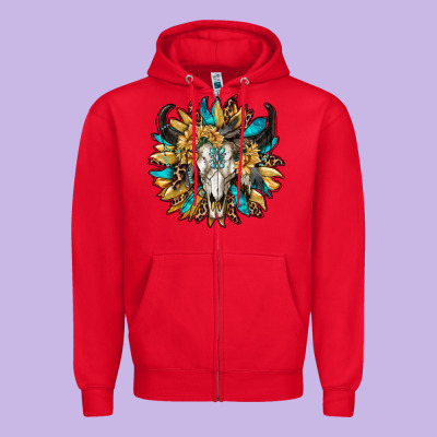 Bull Skull With Sunflower Zipper Hoodie Designed By Ranaportraitstore
