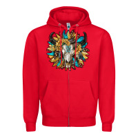 Red bull skull with sunflower Zipper Hoodie - RanaPortraitStore
