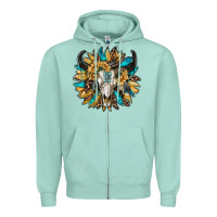 Seafoam bull skull with sunflower Zipper Hoodie - RanaPortraitStore
