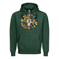 Sports Green bull skull with sunflower Zipper Hoodie - RanaPortraitStore