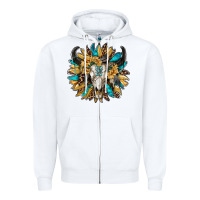 White bull skull with sunflower Zipper Hoodie - RanaPortraitStore