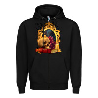 Black Halloween Skull Candles and Roses Zipper Hoodie - texasbilliewilder