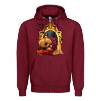 Burgundy Halloween Skull Candles and Roses Zipper Hoodie - texasbilliewilder