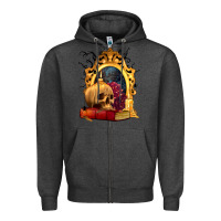 Charcoal Heather Halloween Skull Candles and Roses Zipper Hoodie - texasbilliewilder