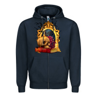 Navy Halloween Skull Candles and Roses Zipper Hoodie - texasbilliewilder