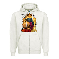 Oatmeal Heather Halloween Skull Candles and Roses Zipper Hoodie - texasbilliewilder