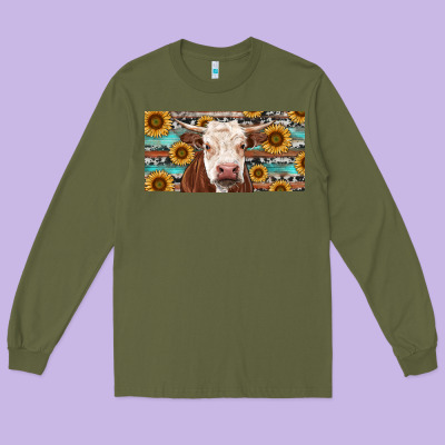 Long Sleeve Tee Heifer With Sunflower And Serape