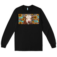 Black Heifer With Sunflower And Serape Long Sleeve Tee - RanaPortraitStore