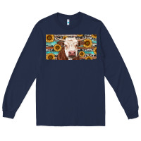 Navy Heifer With Sunflower And Serape Long Sleeve Tee - RanaPortraitStore