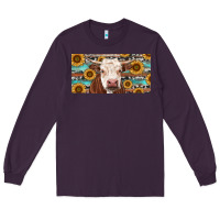 Plum Heifer With Sunflower And Serape Long Sleeve Tee - RanaPortraitStore
