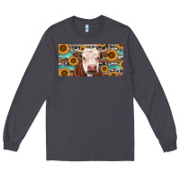 Smoke Heifer With Sunflower And Serape Long Sleeve Tee - RanaPortraitStore