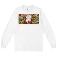White Heifer With Sunflower And Serape Long Sleeve Tee - RanaPortraitStore