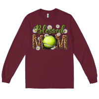 Burgundy blessed mom with tennis and daisy Long Sleeve Tee - texasbilliewilder