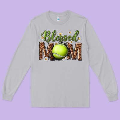 Long Sleeve Tee blessed mom with tennis and daisy