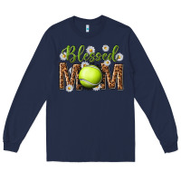Navy blessed mom with tennis and daisy Long Sleeve Tee - texasbilliewilder