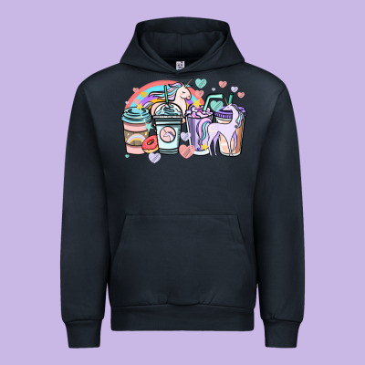 Unicorn Coffee Cups Urban Hoodie Designed By Nancycooperartshop