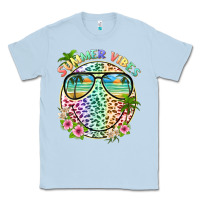 Dusty Blue summer vibes with smile face and leopard Classic Tee - texasbilliewilder