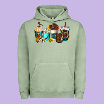 Western Coffee Cups Urban Hoodie Designed By Nancycooperartshop