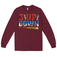 Burgundy 3 up 3 down baseball Long Sleeve Tee - texasbilliewilder
