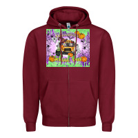 Burgundy Halloween School Bus Zipper Hoodie - texasbilliewilder