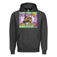 Charcoal Heather Halloween School Bus Zipper Hoodie - texasbilliewilder
