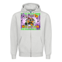 Dove Grey Halloween School Bus Zipper Hoodie - texasbilliewilder