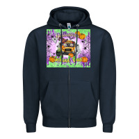 Navy Halloween School Bus Zipper Hoodie - texasbilliewilder