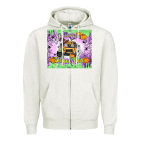 Oatmeal Heather Halloween School Bus Zipper Hoodie - texasbilliewilder
