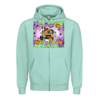 Seafoam Halloween School Bus Zipper Hoodie - texasbilliewilder