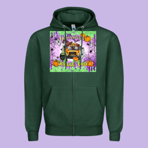 Halloween School Bus Zipper Hoodie Designed By Texasbilliewilder