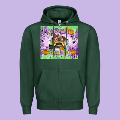 Halloween School Bus Zipper Hoodie Designed By Texasbilliewilder