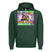 Sports Green Halloween School Bus Zipper Hoodie - texasbilliewilder