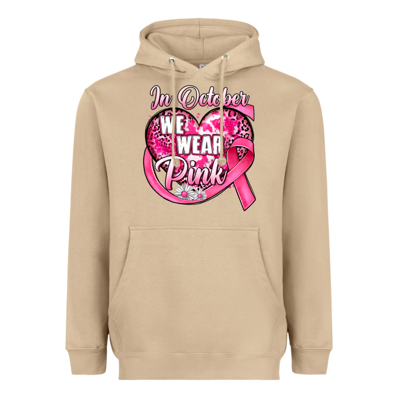 In October We Wear Pink Heart Heavyweight Hoodie by JahusDesignShop | Teevron