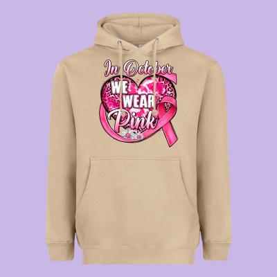 In October We Wear Pink Heart Heavyweight Hoodie Designed By Jahusdesignshop