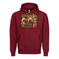 Burgundy christmas farm animals Zipper Hoodie - RanaPortraitStore