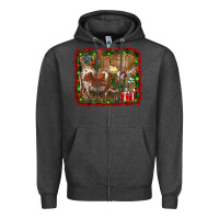 Charcoal Heather christmas farm animals Zipper Hoodie - RanaPortraitStore
