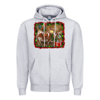 Heather Grey christmas farm animals Zipper Hoodie - RanaPortraitStore