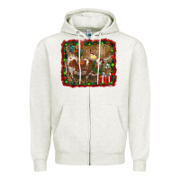Oatmeal Heather christmas farm animals Zipper Hoodie - RanaPortraitStore