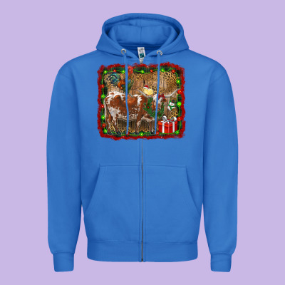 Christmas Farm Animals Zipper Hoodie Designed By Ranaportraitstore